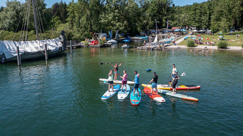 Stand Up Paddling at lake Chiemsee - What you get for $20: gear that helps you feel safe fast